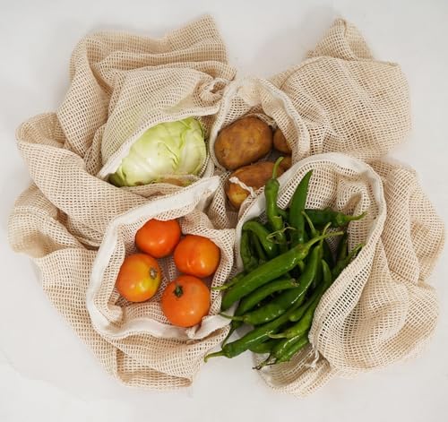 Reusable Cotton Mesh Bags Organic Cotton, Washable & Durable Grocery Bags with Drawstring Mesh Storage Bags for Fruits, Vegetables & Shopping (3 Large (12 in x 15 in)) - Image 3