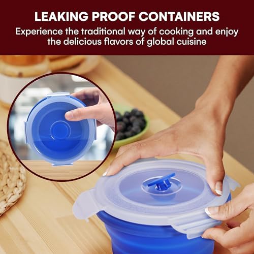 Collapsible Food Storage Containers with Lids - 13.5oz/0.4L Silicone Bowls with Airtight Lid for Kitchen, Camping - BPA Free, Microwave, Dishwasher and Freezer Safe Lunch Boxes - Salad Bowl Container - Image 5