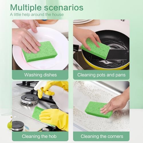 Large Cellulose Sponges, Kitchen Sponge for Dish, Thick Heavy Duty Scrub Pads, Non-Scratch Scrubber for Household/Cookware/Bathroom/Office/Boat 5.5" x 3" x 1" (7 Pack) Green - Image 2
