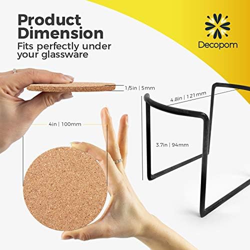 Cork Coasters for Drinks with Metal Holder - 16 Pcs Round 4 inch Drink Coaster Thick Absorbent Heat-Resistant Saucer - Used for Cold Hot Beverages Glasses Mugs Cups Plants Apartment Decor Bar Table - Image 3