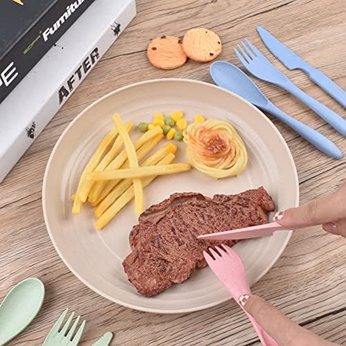 Zoyiancy 8 Sets Wheat Straw Cutlery Set, Reusable Flatware Utensils Set - Image 5