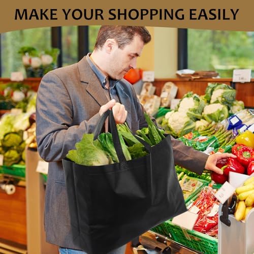 25 Pcs Reusable Tote Bag with Handles Bulk 16.1'' x 6.3'' x 11.8'' Extra Large Non Woven Grocery Shopping Bags for Shop Events Boutiques Retail Store(Black) - Image 2