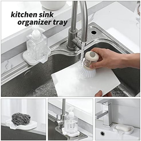 MicoYang Silicone Soap Dish with Drain Spout, Self-Draining Sink Organizer Tray for Bathroom and Kitchen, Sponges, Dispensers and Soap Holder, Non-Slip and Dishwasher Safe, White (Compact, 4.9"×3.2") - Image 4