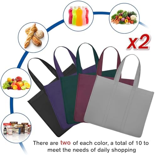 Reusable Grocery Shopping Bags 10 Pack Large Foldable Tote Bags Bulk - Image 5