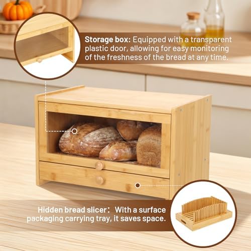 3in1 Bread Box for Kitchen Countertopm with Bread Slicer Bread Serving Tray - Image 5