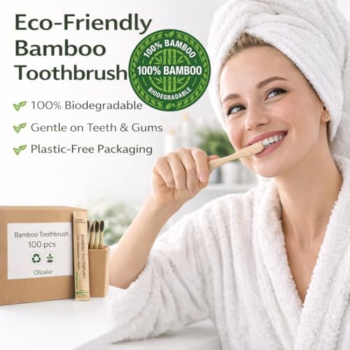 100 Pack Bamboo Toothbrush for Adults, Medium Soft Charcoal Bristles, Eco Friendly Wooden Natural Toothbrushes, Biodegradable Handle Oral Care Toothbrush - Image 7
