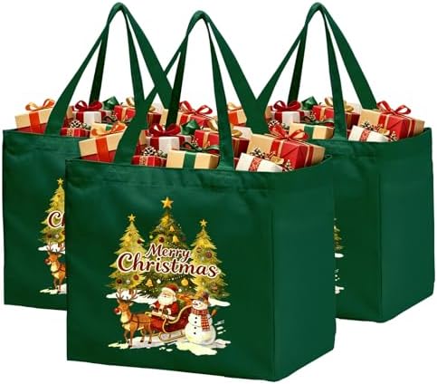 Christmas Canvas Tote Bags with Handles, Large Merry Christmas Shopping Bag by CNaiyunpin