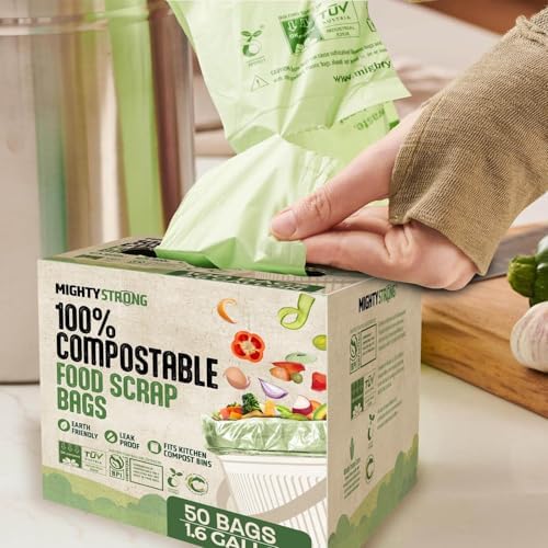 Compost Bags with Handles - 50 Pieces 1.6 Gallon/6 Liter Compostable Trash Bags, Small Trash Bags, Certified By BPI And OK Compost, Food Scrap Waste Bags - Image 2