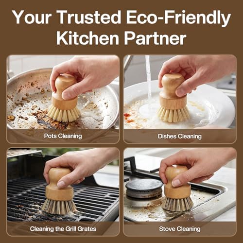 Wooden Dish Brush Handheld Bamboo Wok Brush Scrubber for Dishes Pans Pots Fruit and Veggie Washing(2,Beige and Brown) - Image 7