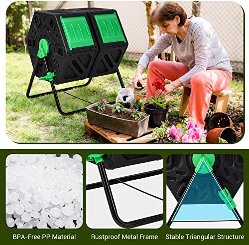 Goplus Compost Bin, Dual Chamber 34.5 Gal Compost Tumbler with 2 Rotating Chambers, Sliding Doors, High-Volume Outdoor Garden Composter, Rotating Composting Bin for Garden Yard, BPA Free - Image 5