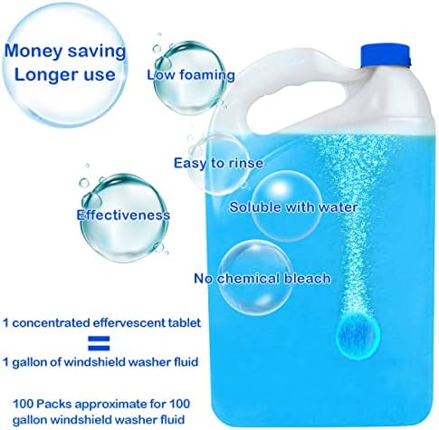 100 Pieces Car windshield washer fluid Concentrated Clean Tablets,New Formula windshield wiper fluid Solid Effervescent Tablet.Remove glass stains,Clear vision(Use With De-icer or Methanol for Winter) - Image 2