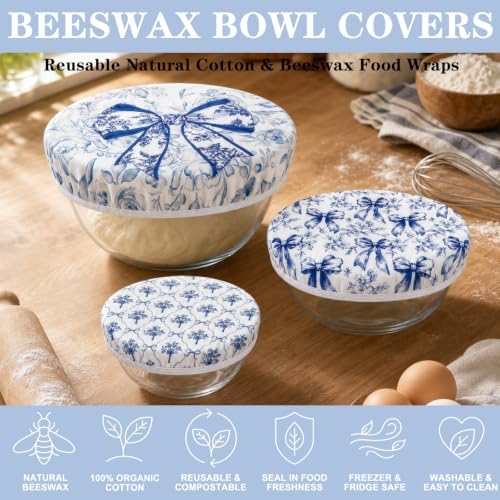 Sitsink Beeswax Bowl Covers Blue Bow Reusable Food Wrap 5 Pack - Image 3