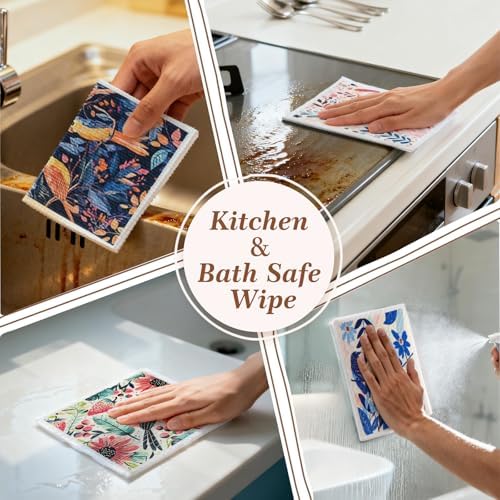 SEIBER Swedish Dishcloths for Kitchen ﻿Reusable,10 Packs,Bird Flower - Image 5