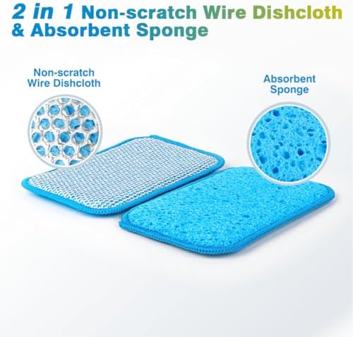 HOMEXCEL 12 Pack Scrub & Wipe Cloths, Scrub Sponges with Non-Scratch Wire Dishwashing Rag for Kitchen, All-Purpose Cloth for Dishes, Pots, Pans, Non-Stick Cookware, Countertops (Blue) - Image 2
