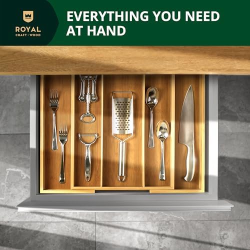 ROYAL CRAFT WOOD Luxury Bamboo Kitchen Drawer Organizer - Silverware Organizer - Utensil Holder and Cutlery Tray with Grooved Drawer Dividers for Flatware and Kitchen Utensils (5 Slot, Natural) - Image 4