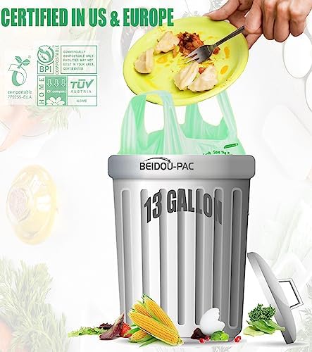 BEIDOU-PAC 13 Gallon Compostable Tall Kitchen Trash Bags with Handle, 50 Count, Sturdy Garbage Bags for Food Scrap Waste, ASTM D6400, US BPI Certified - Image 4