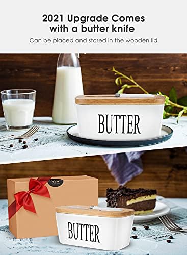 Ceramic Butter Dish with Lid and Knife & Silicone Seal 200ml 2 Pack White - Image 3