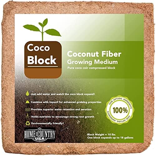 Home and Country Coconut Fiber Compressed Coco Coir Brick. Coco Coir is Great to use as a Compost Starter for Your Home Garden. Coco Coir Bricks Provide Organic Alternative to Peat Moss for Plants.10 by PeachCountry