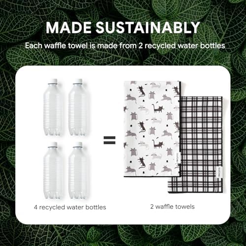 RECYCO Waffle Kitchen Towel Set of 2 - Quick Dry Microfiber Sustainable Dish Towels - Absorbent Reusable Cleaning Tea Towels - Lightweight Hand Towels,16”x 28”, Shadow Meow - Image 6