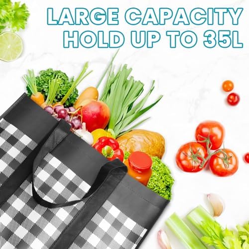 WOWBOX Reusable Grocery Bags,10-Pack, Foldable Reusable Shopping Tote Bags bulk with Reinforced Handles,Large Storage Bags with Water Resistant Coating for Groceries,Multipurpose,Black-White - Image 7