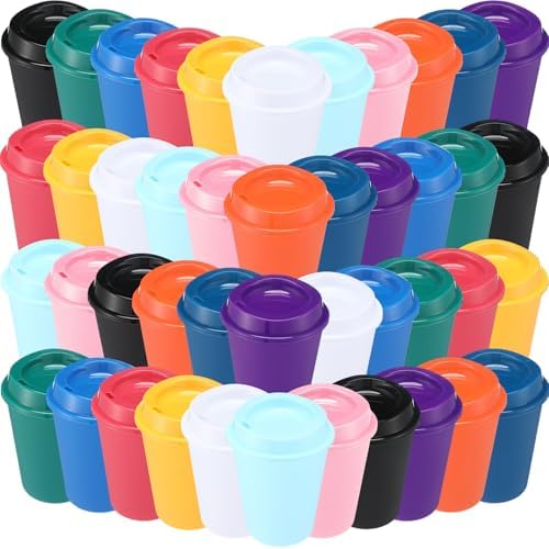 Honeydak 45 Pack 12 oz Reusable Coffee Cups with Lids Portable Tea Cups Reusable Hot Coffee Mugs Tumblers Bulk Plastic Tumblers Travel Drinks Mugs for Hot and Cold Drinks(Multicolor,Classic) by Honeydak