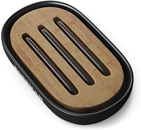 Bossman Natural Bamboo Bathroom Soap Dish w/ Premium Ceramic Base - Black by Bossman