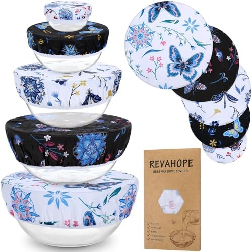 5Pcs Reusable Beeswax Elastic Bowl Covers for Bread Proofing and Food Cover by Revahope
