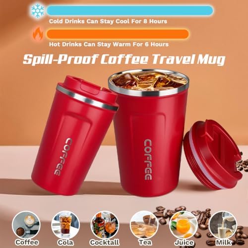 SPLMIFA Travel coffee mugs leak-proof, reusable coffee cup with lid, stainless steel vacuum insulated coffee tumblers, thermal insulation cups for men & women keep drinks hot & cold (2nd-Red, 17OZ) - Image 2