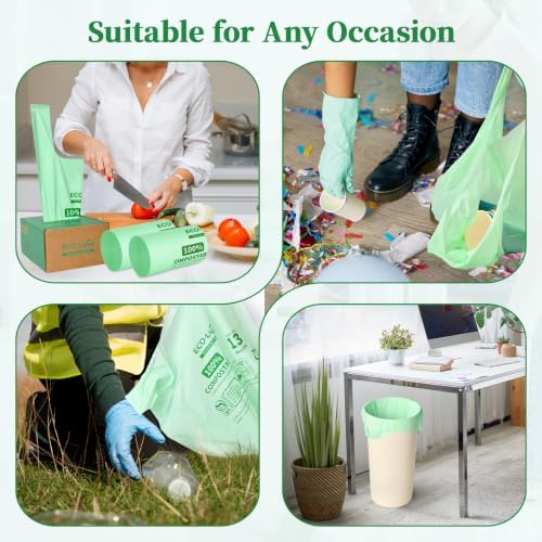 ECOLipak 13 Gallon 100 Count Compostable Kitchen Trash Bags with Handles - Image 7