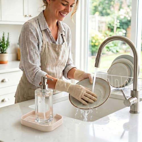 MicoYang Silicone Soap Dish with Drain Spout, Self-Draining Sink Organizer Tray for Bathroom and Kitchen, Sponges, Dispensers and Soap Holder, Non-Slip & Dishwasher Safe, Tapioca (Compact, 4.9"×3.2") - Image 6