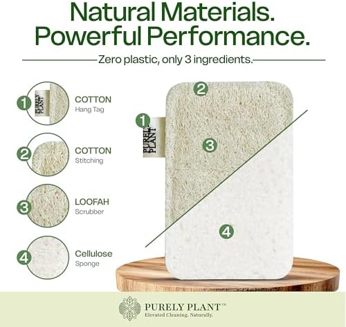 Purely Plant Loofah Dish Sponge 4 Pack– Non Toxic, 100% Plastic Free, Compostable,Loofah & Cellulose Premium Kitchen Scrubber,Biodegradable,Durable, Non-Scratch Scouring Luffa for Dishes, Sink&Tile - Image 6