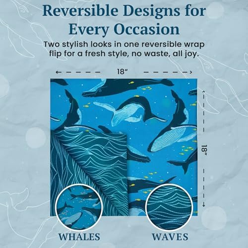 SHIKIWRAP Reusable Furoshiki Gift Wrap, 18-Inch, Whales & Waves - Image 3