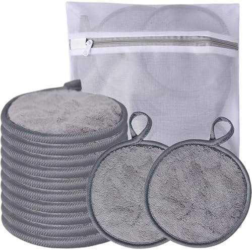 Large Reusable Makeup Remover Pads Face Cleaning Pad 5"x 5" Grey 12 Pack by VIcolour