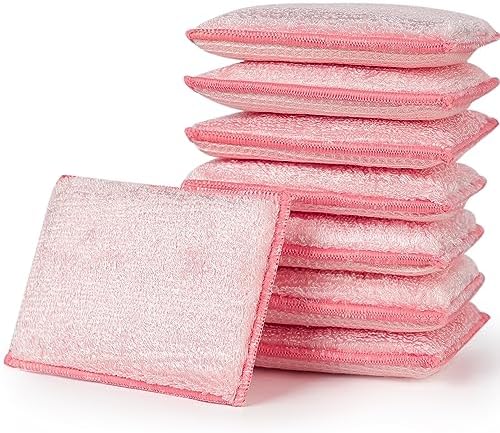 JEBBLAS 8Pack Bamboo Natural Kitchen Sponges Dish Sponge Cleaning Sponge Heavy Duty Scrub Sponge for Cleaning Kitchen and Household Pink by JEBBLAS