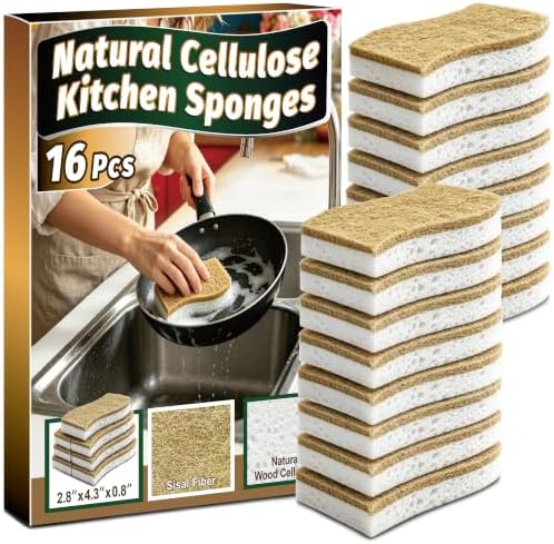 16 Pcs Natural Kitchen Sponges, Non-Scratch Dishwashing by Unknown