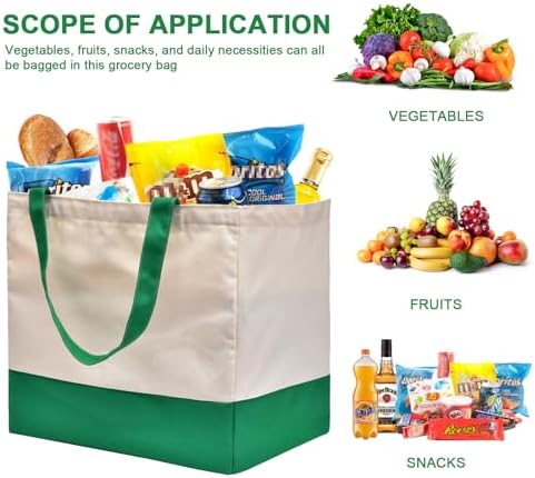 Canvas Reusable Grocery Bags Heavy Duty, 8.3 gal Foldable Large Canvas Tote Bag with Handles, Holds 60 lbs Shopping Bags, 3 Pack - Image 4