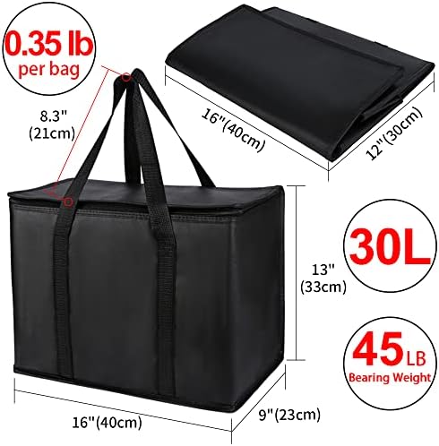 1-Pack Insulated Reusable Grocery Shopping Bags, X-Large, Black - Image 2