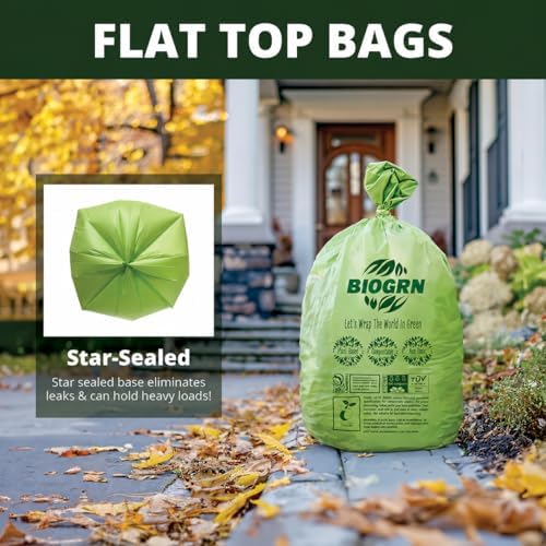 60-64 Gallon Compostable Trash Bags, 12 Count, 2 Mil Heavy Duty Flat Top Large Trash Bags, 243L Lawn & Yard Waste Bags for Outdoor Garden Cleanup, ASTM D6400 BPI & OK Compost HOME Certified - Image 4