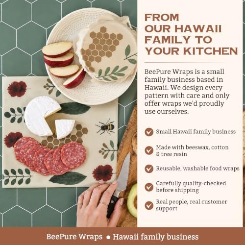 Reusable Beeswax Food Wrap Roll - Cut-to-Size 15 x 80 in, Eco-Friendly Food Storage Wrap, Botanical Plant & Bee Honeycomb Design - Image 4