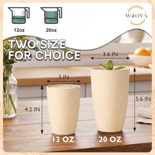 Wrova Wheat Straw Cups 6 PCS Good Alternative to Plastic Reusable Cups 12 oz Unbreakable Drinking Cup Reusable Dishwasher Safe Water Plastic Glasses Beige - Image 3