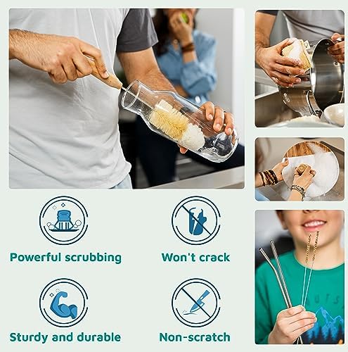 Bamboo Dish Brush Set, Plastic Free Kitchen Cleaning Kit - Image 3