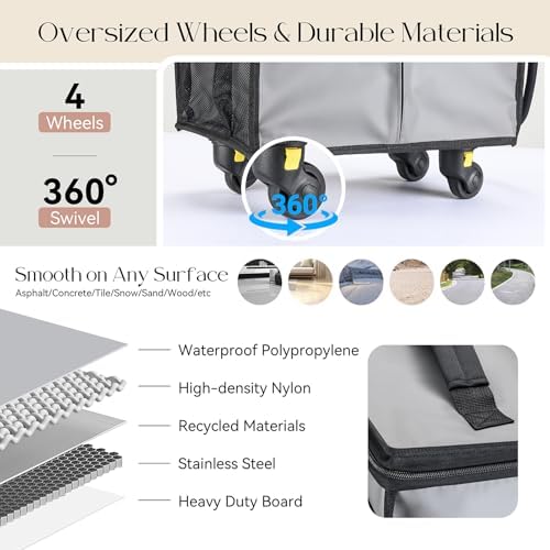 PASMAN Reusable Foldable Rolling Grocery Bag on 4 Wheels,Small,Matte-Grey - Image 4