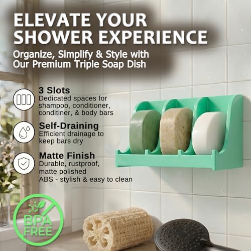Soap Holder for Shower Wall, 3-Compartment Soap Dish [Patent Pending] - Image 2