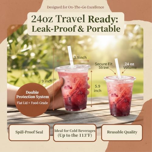 110 Pack 24 oz Disposable Clear Plastic Cups with Lids and Straws - Image 3