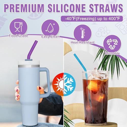 Walfos Reusable Silicone Straw - 2 Size Flexible Drinking Bendy Straws for Smoothies/20 & 30 oz Tumblers, BPA Free (4 Wide Straws + 4 Regular Straw + 2 Cleaning Brushes Excluding storage bag） - Image 4