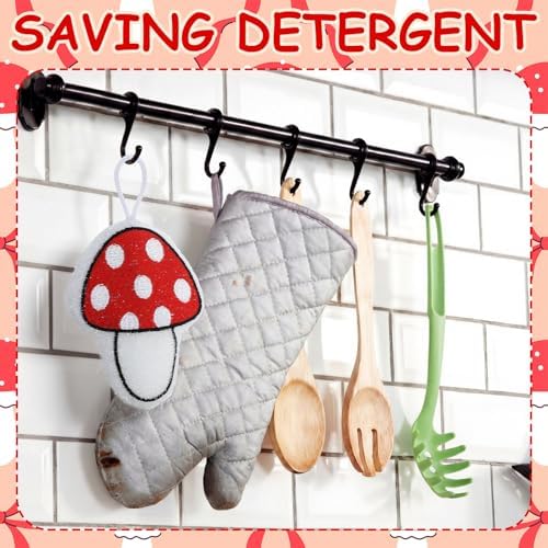 12 Pcs Red Mushroom Sponge Dish Scrubber Dual Sided Non Scratch Dish Washing Scrubbers Reusable Household Cleaning Kitchen Tools for Dishwashing Washing Dishes Cookware Tubs Sinks - Image 2