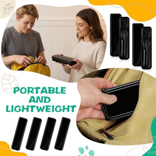Jinei Reusable Travel Utensils Set Wheat Straw with Case,Black - Image 4
