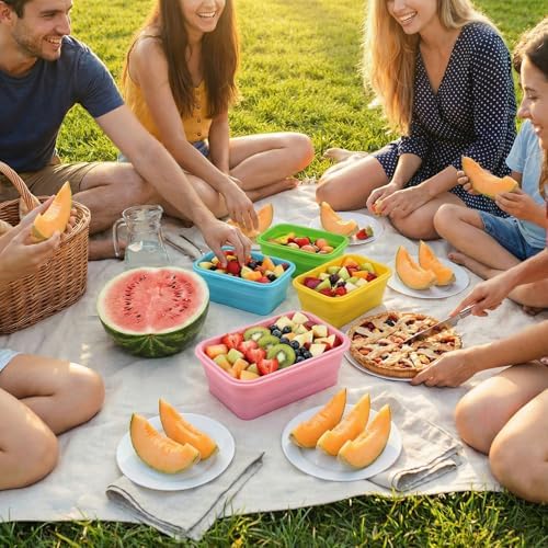 8 Pcs silicone food storage containers, 17 Oz/500 Ml Silicone Bowls for Camping with Airtight Lids, BPA-Free Square Bowls for Meal Prep, Freezer Dishwasher Microwave Safe, 4 Colors - Image 5