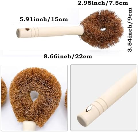 3Pcs Natural Coconut Fiber Brush Coconut Dish Scrubber Wooden Cleaning Brush with Handle for Kitchen - Image 3