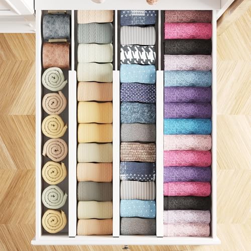 SpaceAid Bamboo Dresser Drawer Dividers 6 Pack, 4.65“ High Adjustable 17“-22” Drawer Organizers, Expandable Organization for Clothing, Clothes, Dressers, White - Image 4